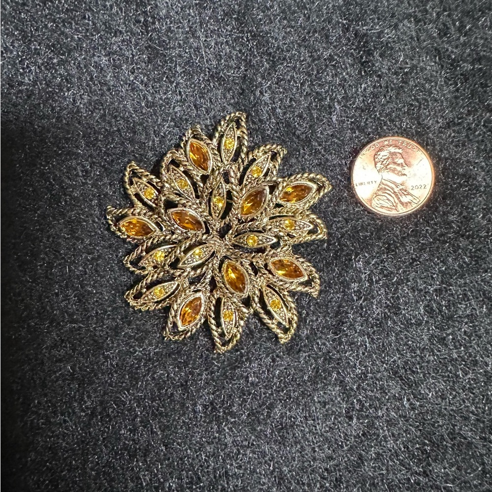 Elegant Gold and Amber Brooch